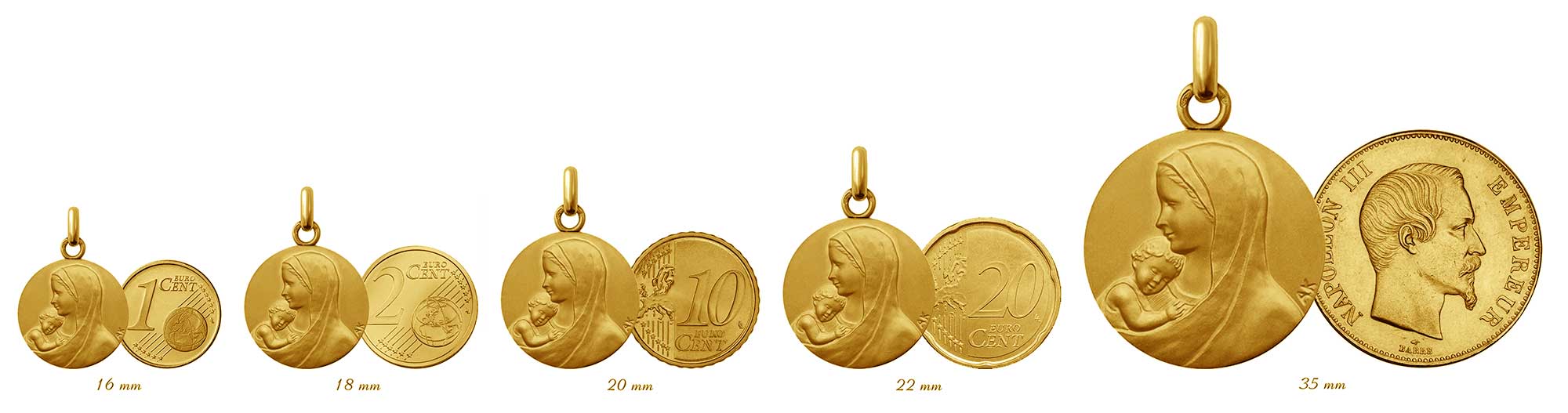 Médailles de baptême et leurs équivalent de taille en monnaie