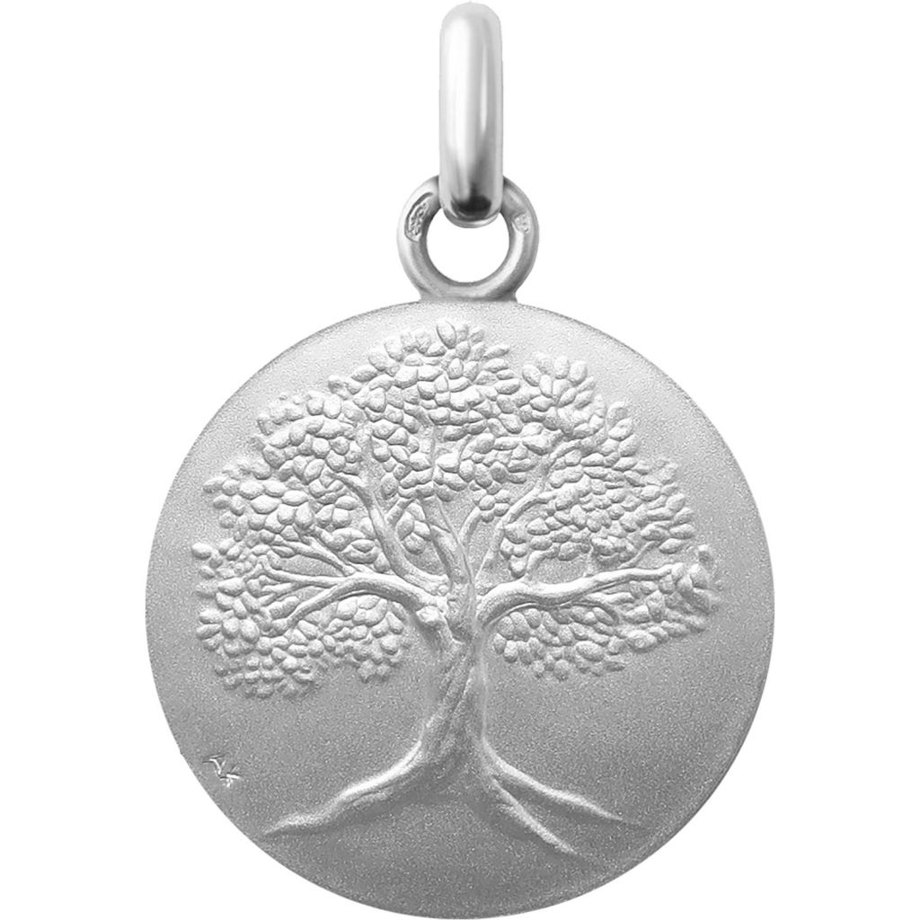 médaille de baptême arbre de vie en or blanc