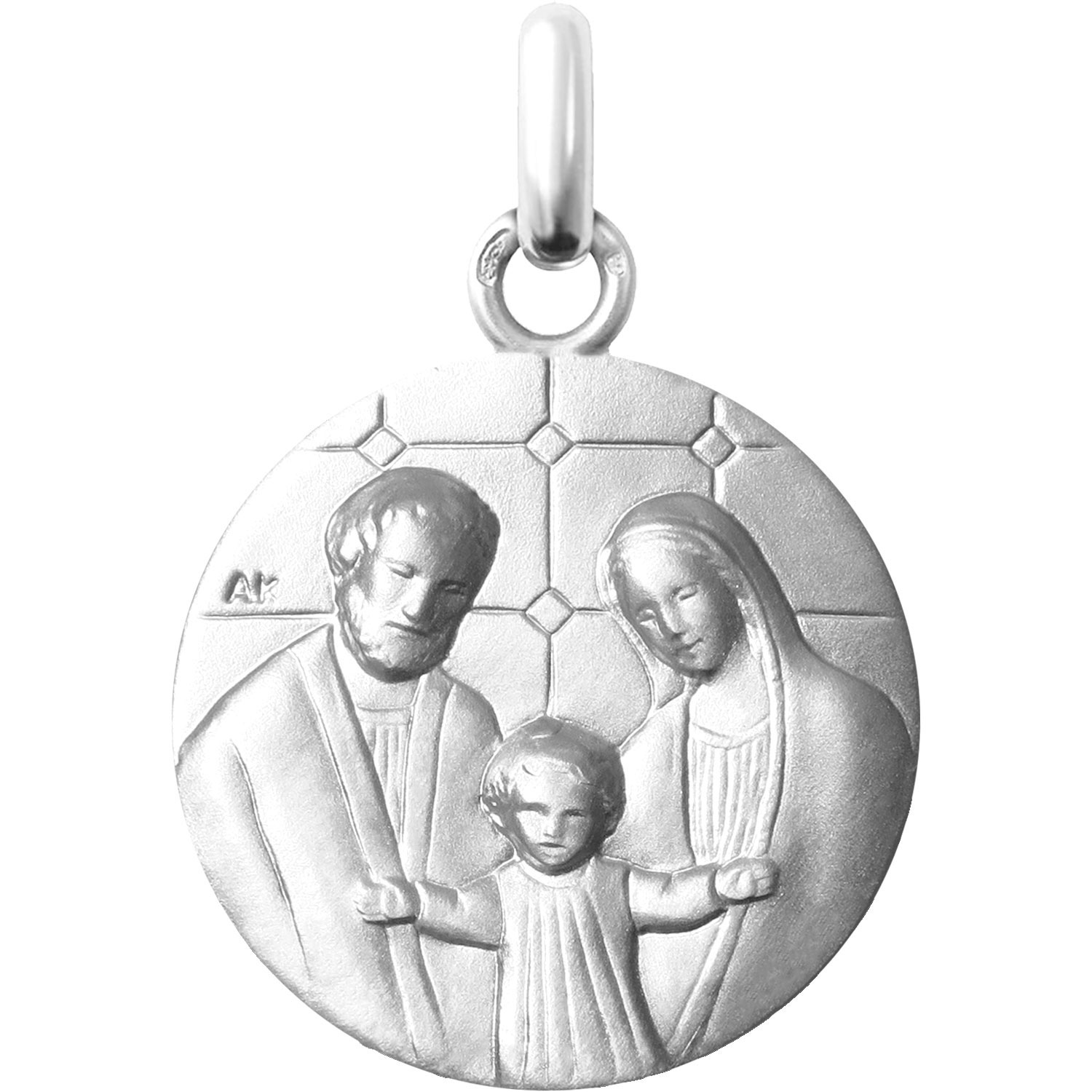 médaille de baptême sainte famille en or blanc