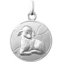 médaille de baptême agneau de la paix en or gris 18 carats