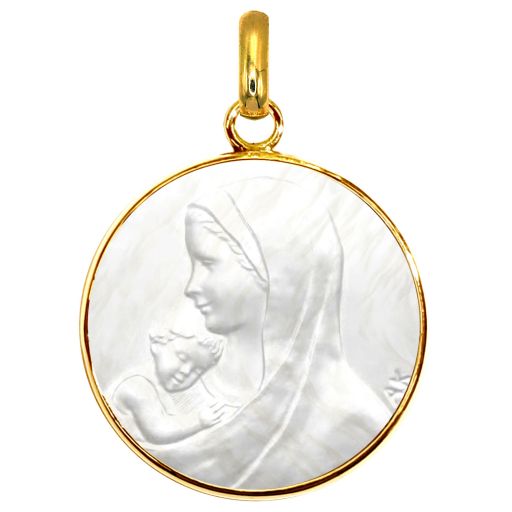 Médaille de baptême Notre Dame des petits enfants en nacre 18 mm